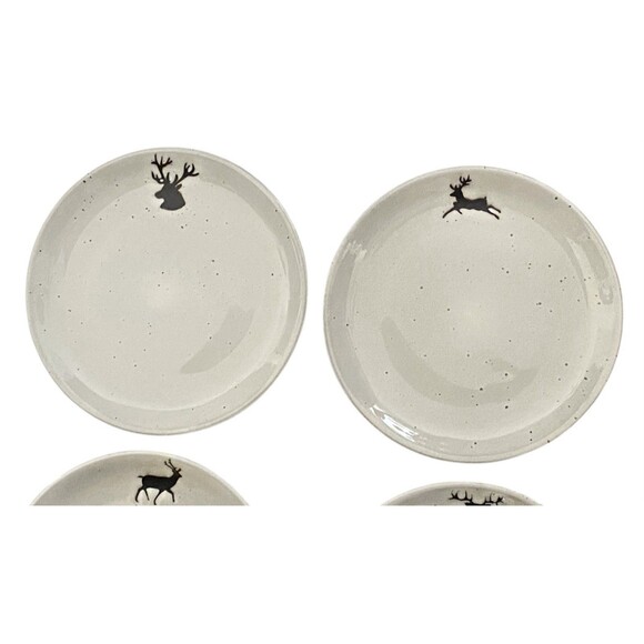 Pottery Barn Set of 4 Rustic Reindeer Salad Plates 9 1/4" - Picture 2 of 14